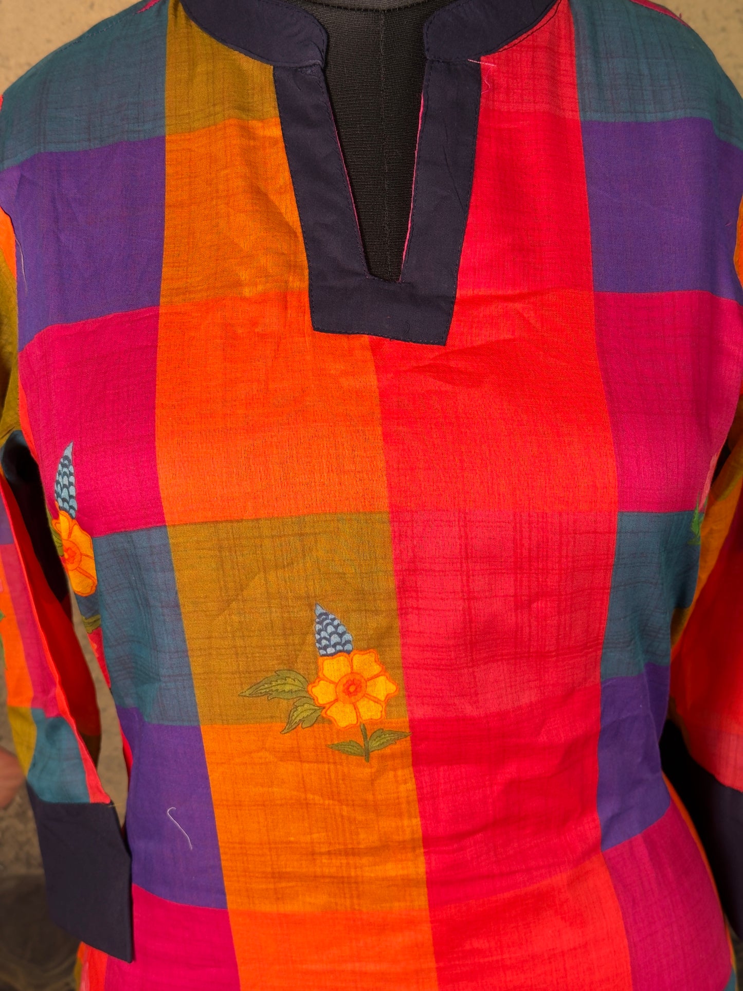 Pure Handloom Cotton Multicolor Check Kurta Set with Straight Pant 2 piece