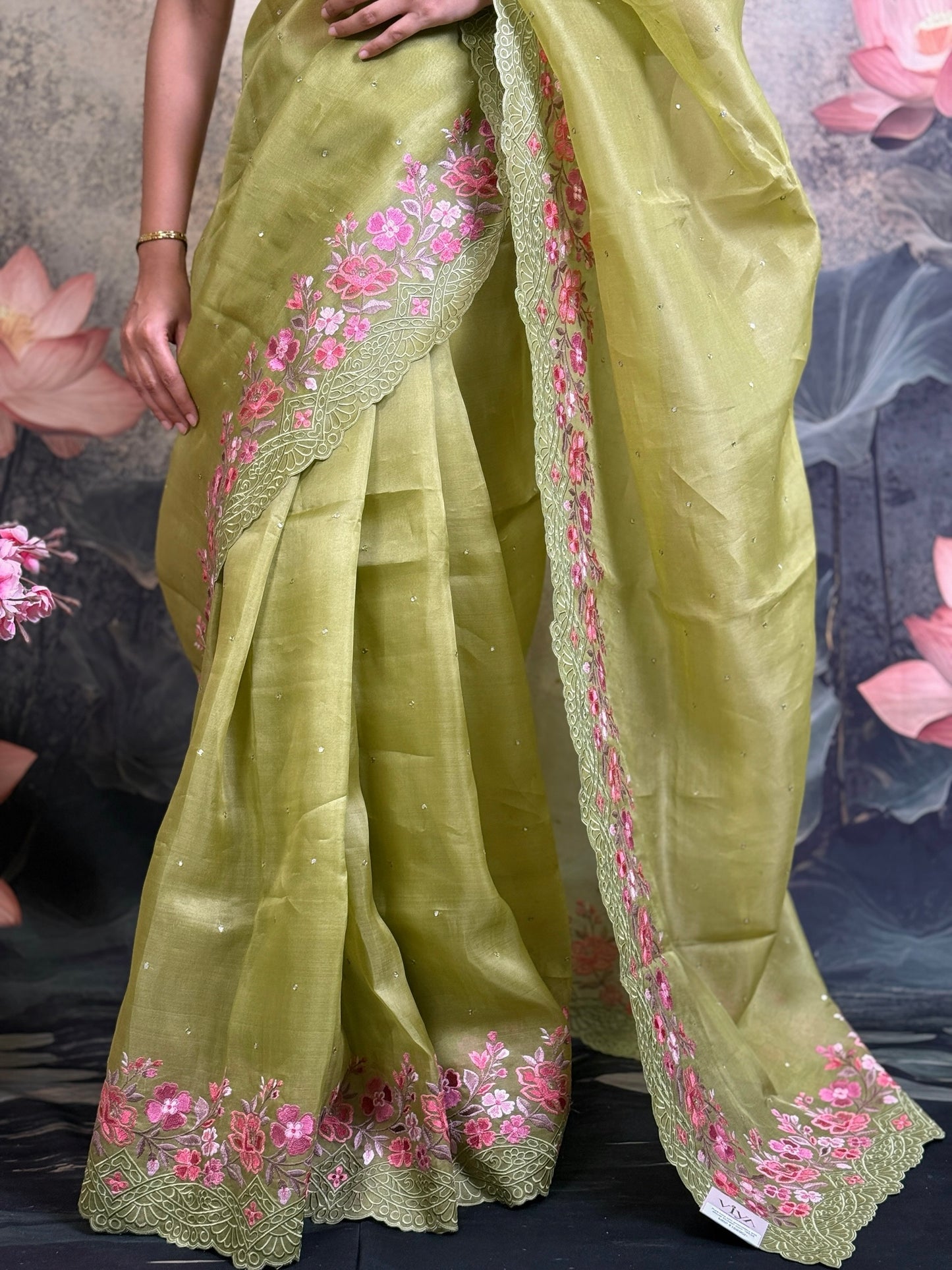 Pure kora with embroidery and all over mukesh work