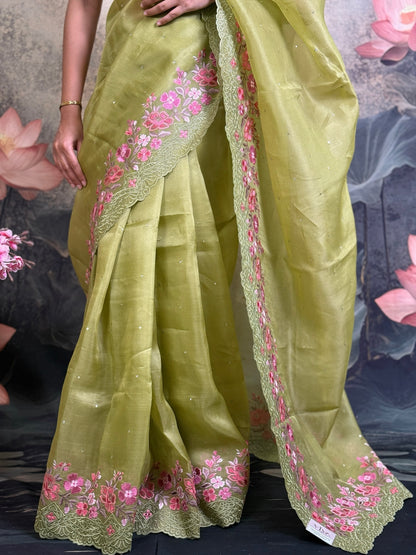 Pure kora with embroidery and all over mukesh work