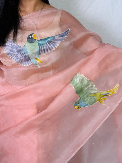 Pure Kora Silk Saree with Raised Appliqué Cube Work