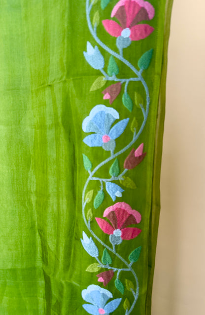 Pure Kora tusser tissue saree with jamdani style of embroidery