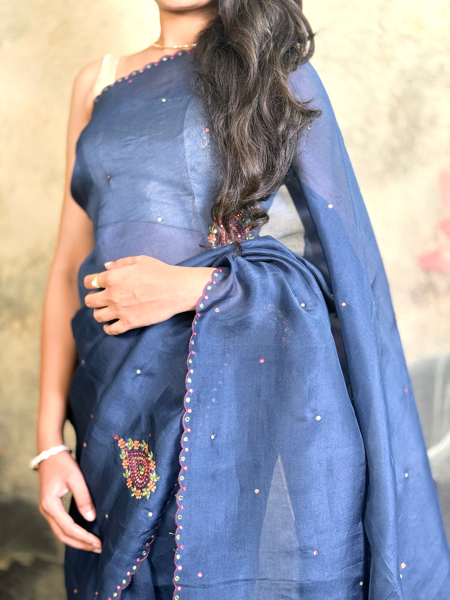 Pure kora silk with handwork