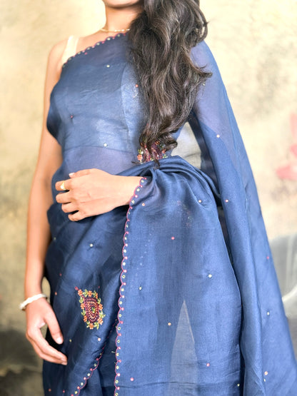 Pure kora silk with handwork
