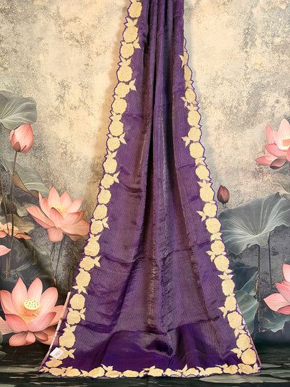 Pure Kora silk sare with Applique & stripes