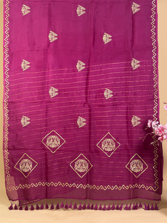 Pure Kora silk saree with zari embroidery