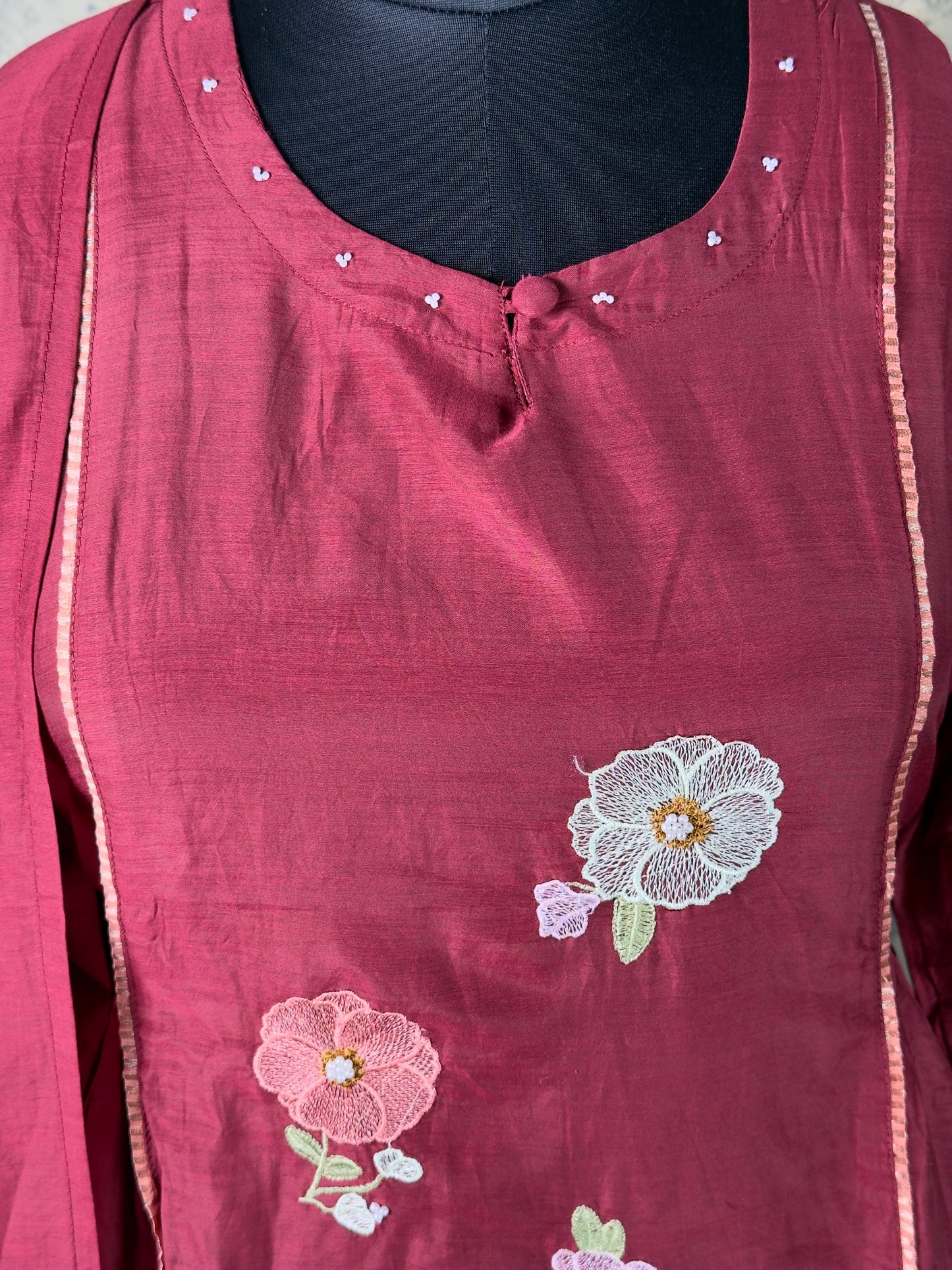 Pure Mulchandari Embroidered Kurta Set with Dupatta (3-Piece)