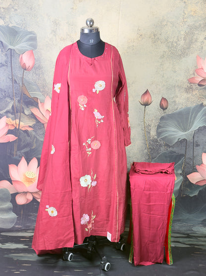 Pure Mulchandari Embroidered Kurta Set with Dupatta (3-Piece)