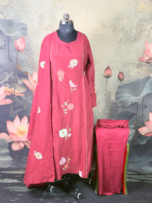 Pure Mulchandari Embroidered Kurta Set with Dupatta (3-Piece)