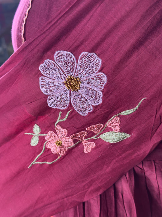 Pure Mulchandari Embroidered Kurta Set with Dupatta (3-Piece)