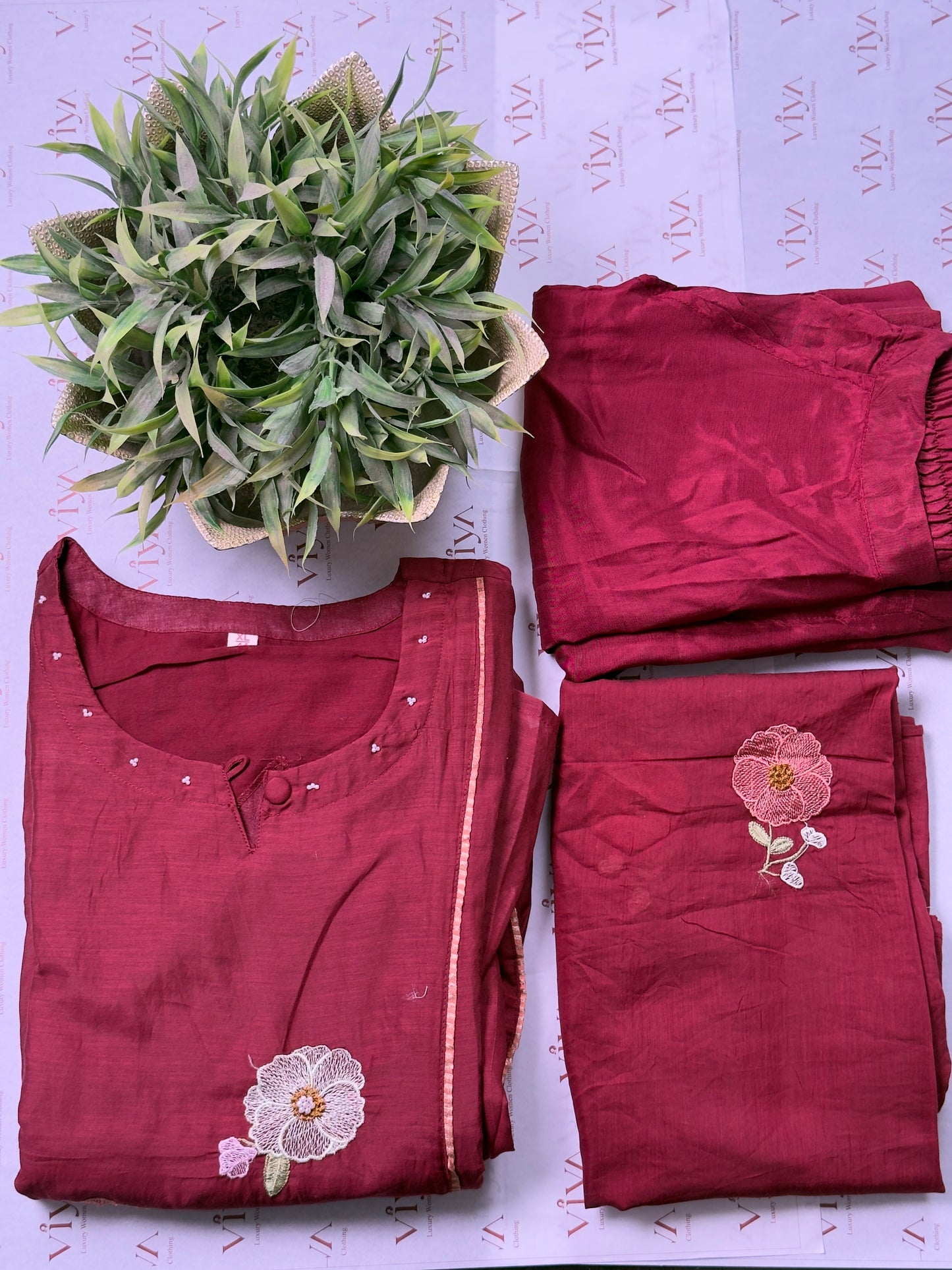 Pure Mulchandari Embroidered Kurta Set with Dupatta (3-Piece)