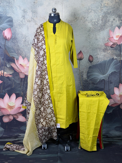 Pure Cotton Kalamkari Kurta Set with Dupatta (3-Piece)