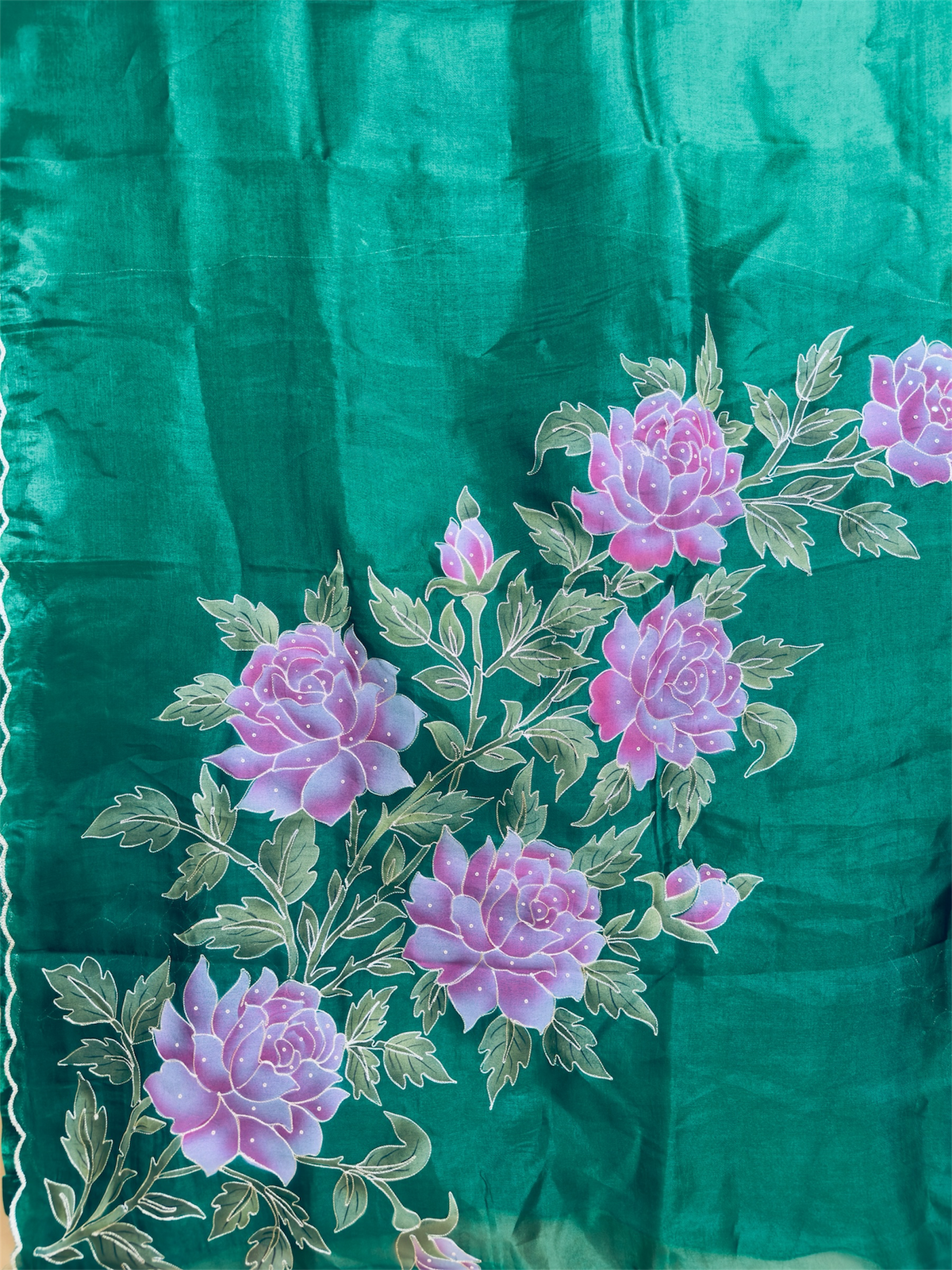 Pure Kora saree with Hand print & hand highlighting