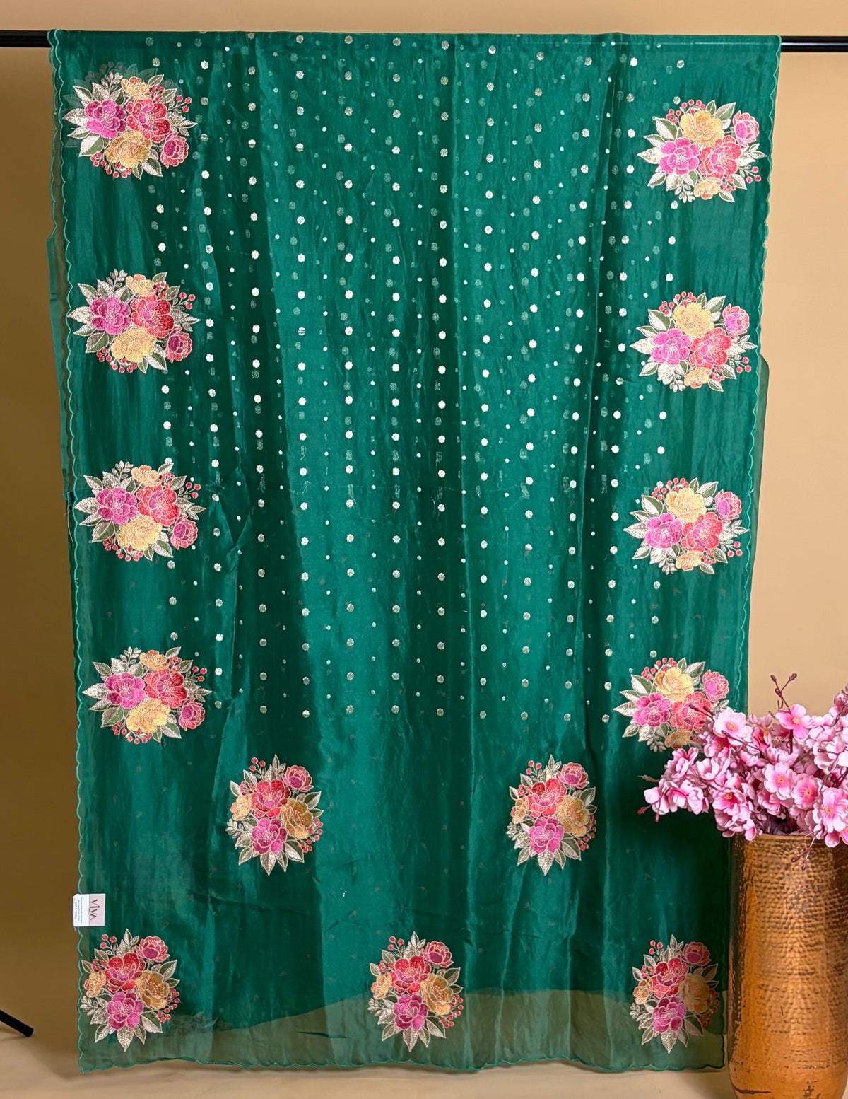 Pure Kora saree with Embroidery and Weaved Butti
