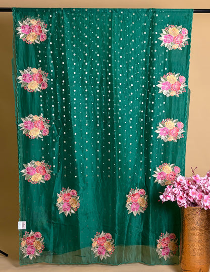 Pure Kora saree with Embroidery and Weaved Butti