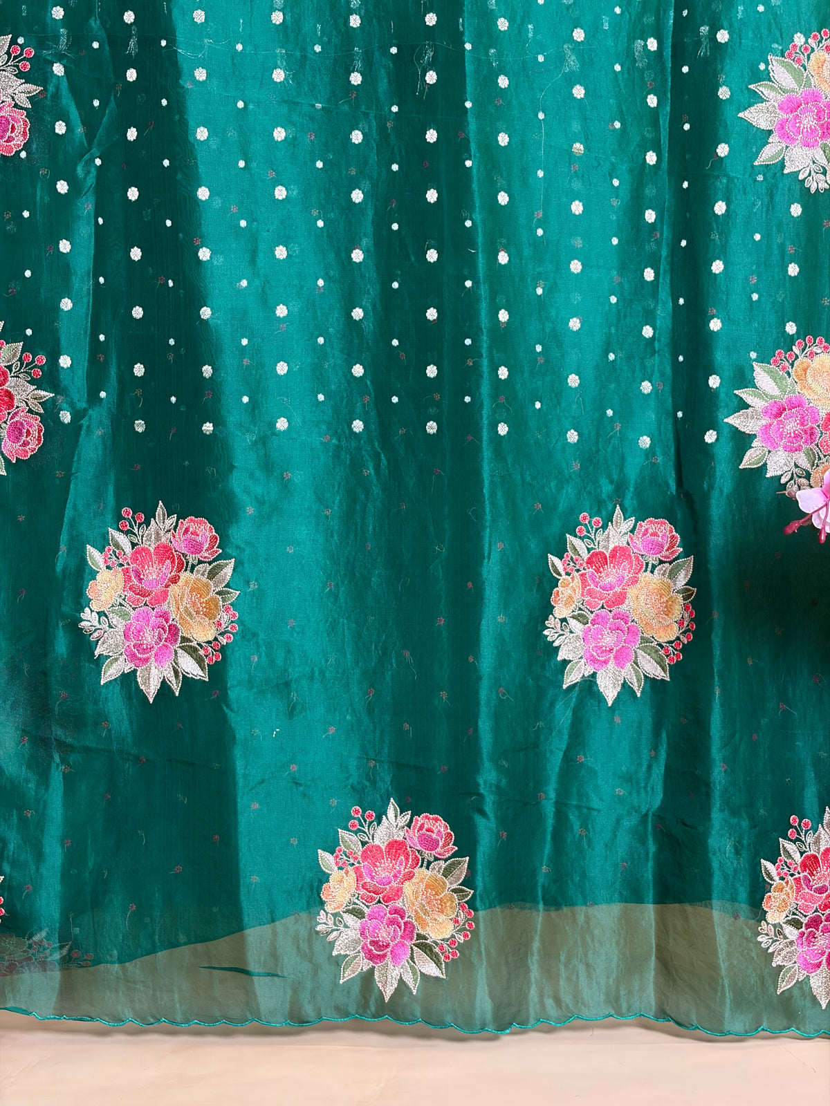 Pure Kora saree with Embroidery and Weaved Butti