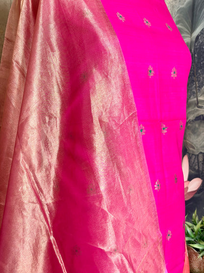 Pure Kora silk with meenakari & tissue dupatta