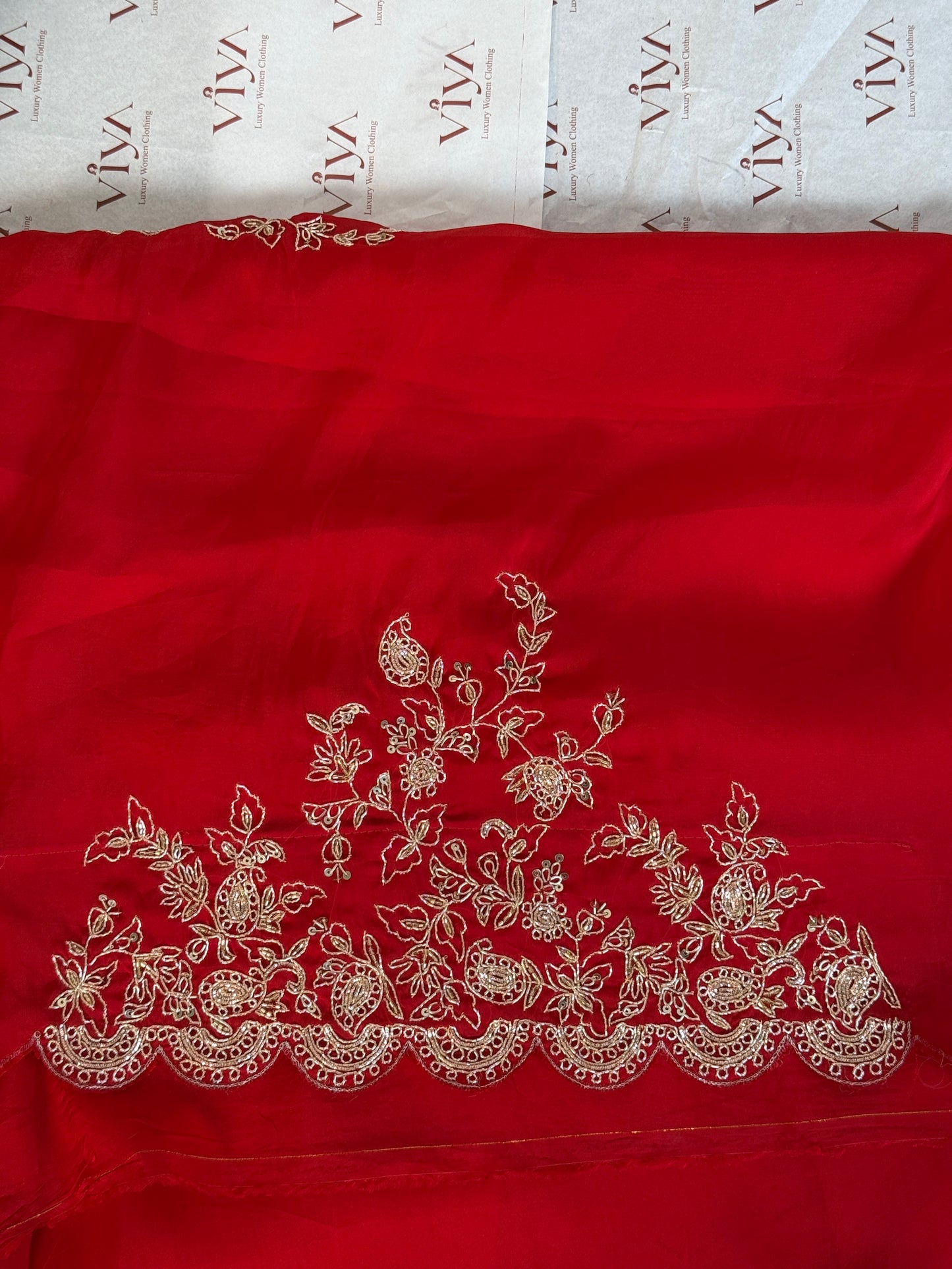 Pure Crepe Silk Red Saree with Zardozi Embroidery – Bridal & Festive Wear
