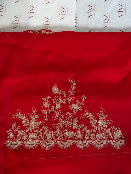 Pure Crepe Silk Red Saree with Zardozi Embroidery – Bridal & Festive Wear