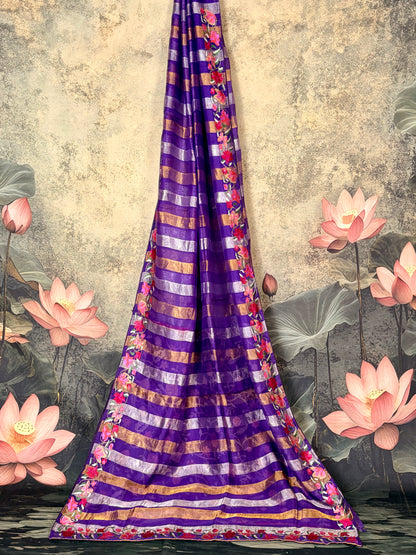 Pure tissue silk saree with Embroidery & stripes