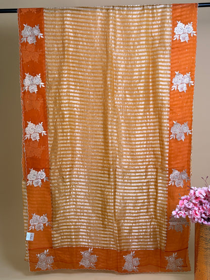 Pure Kora silk saree with zari work & stripes