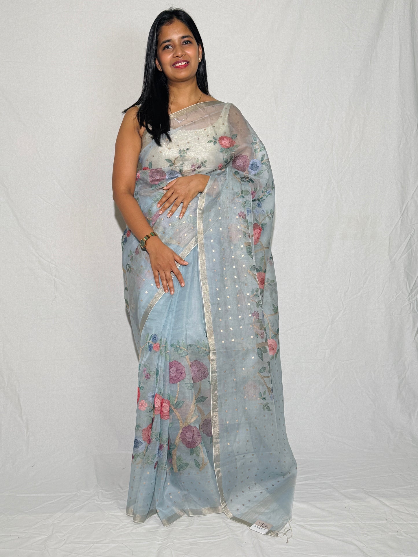 Pure Muslin Kora Saree with Embroidery