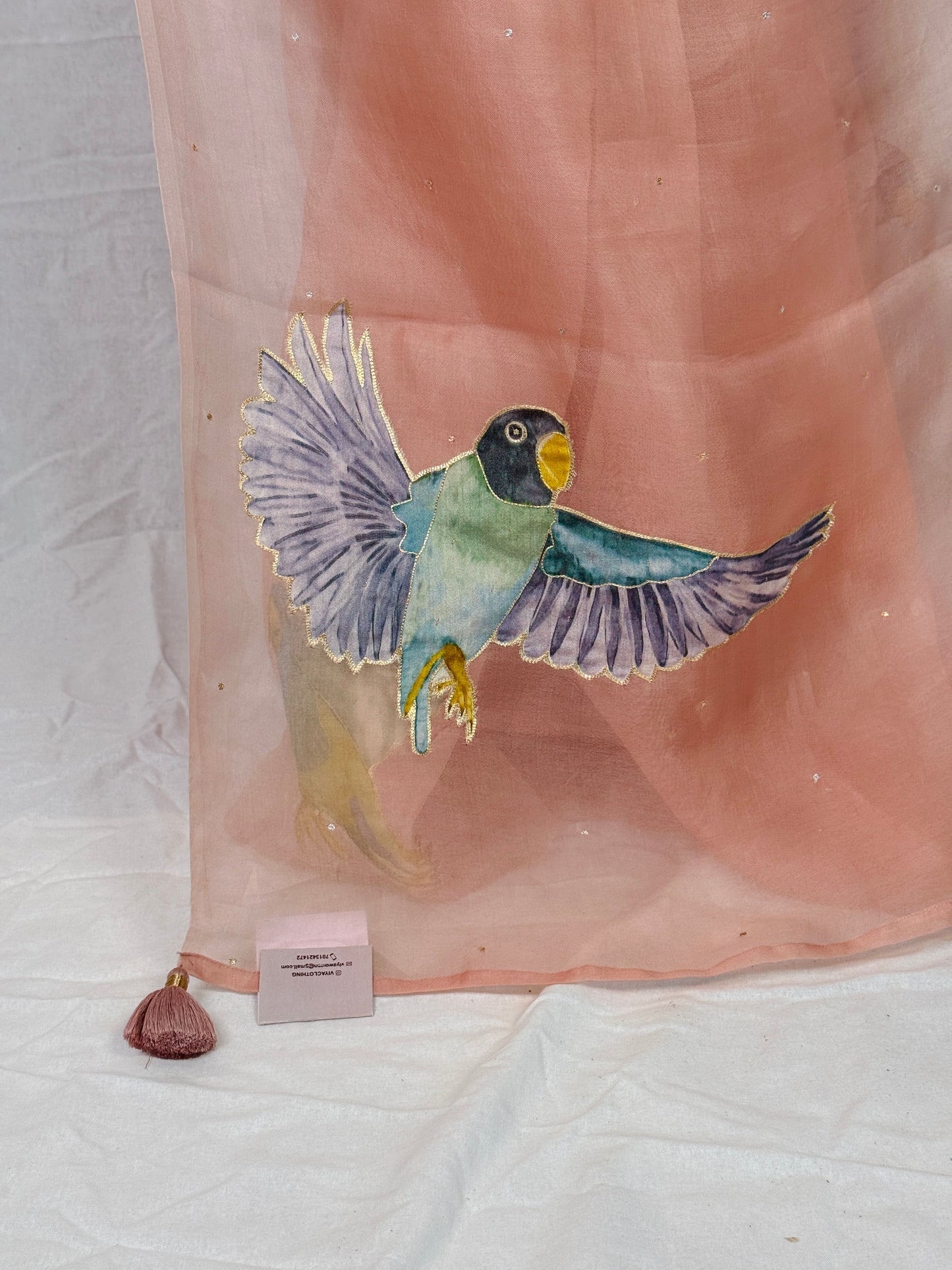 Pure Kora Silk Saree with Raised Appliqué Cube Work