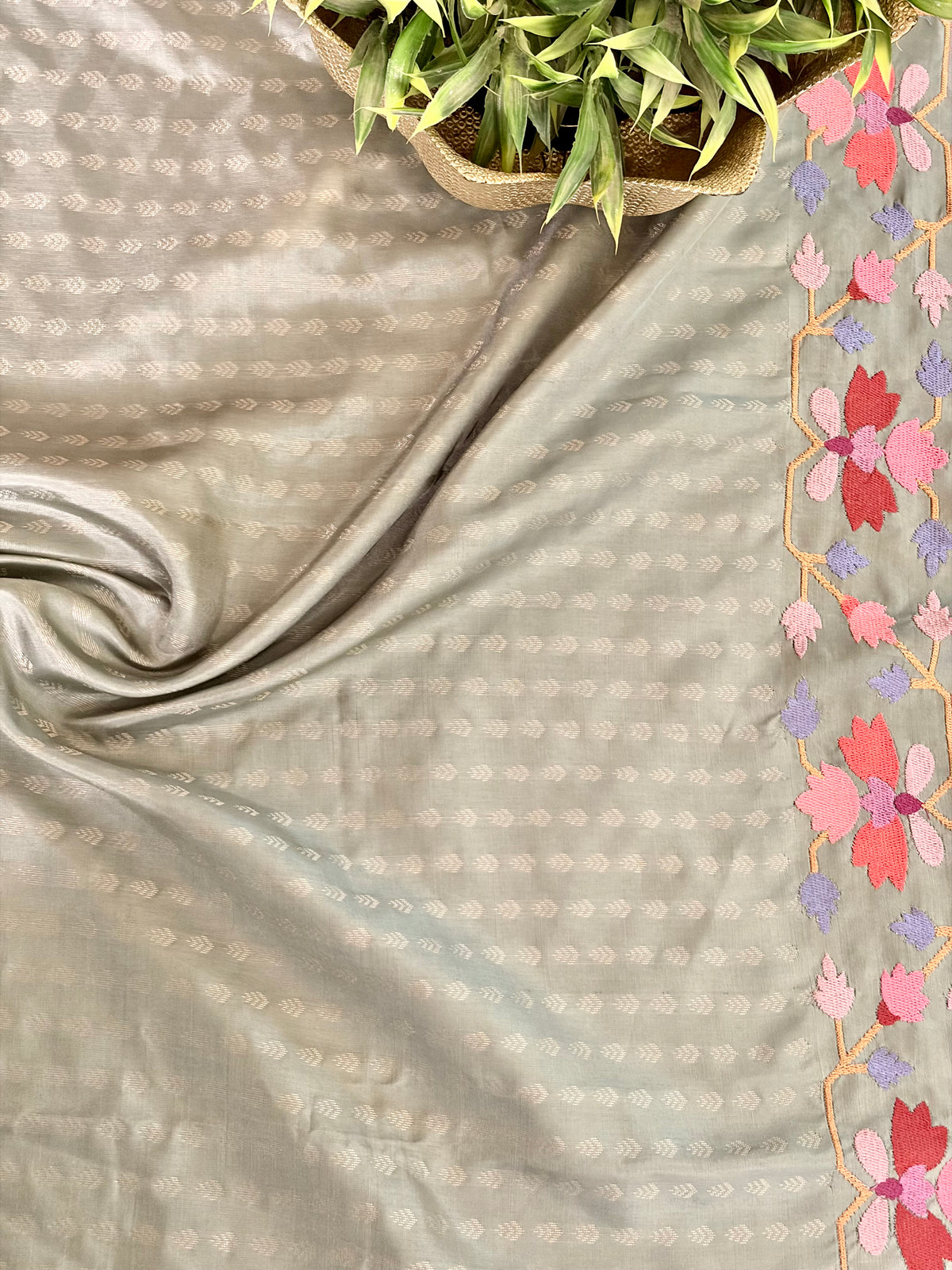 Pure Kanchipattu saree with fusion Embroidery