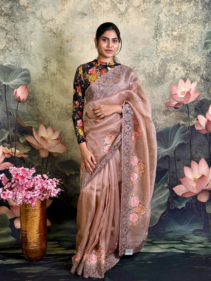 Pure kora silk with embroidery and cutwork