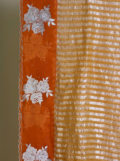 Pure Kora silk saree with zari work & stripes