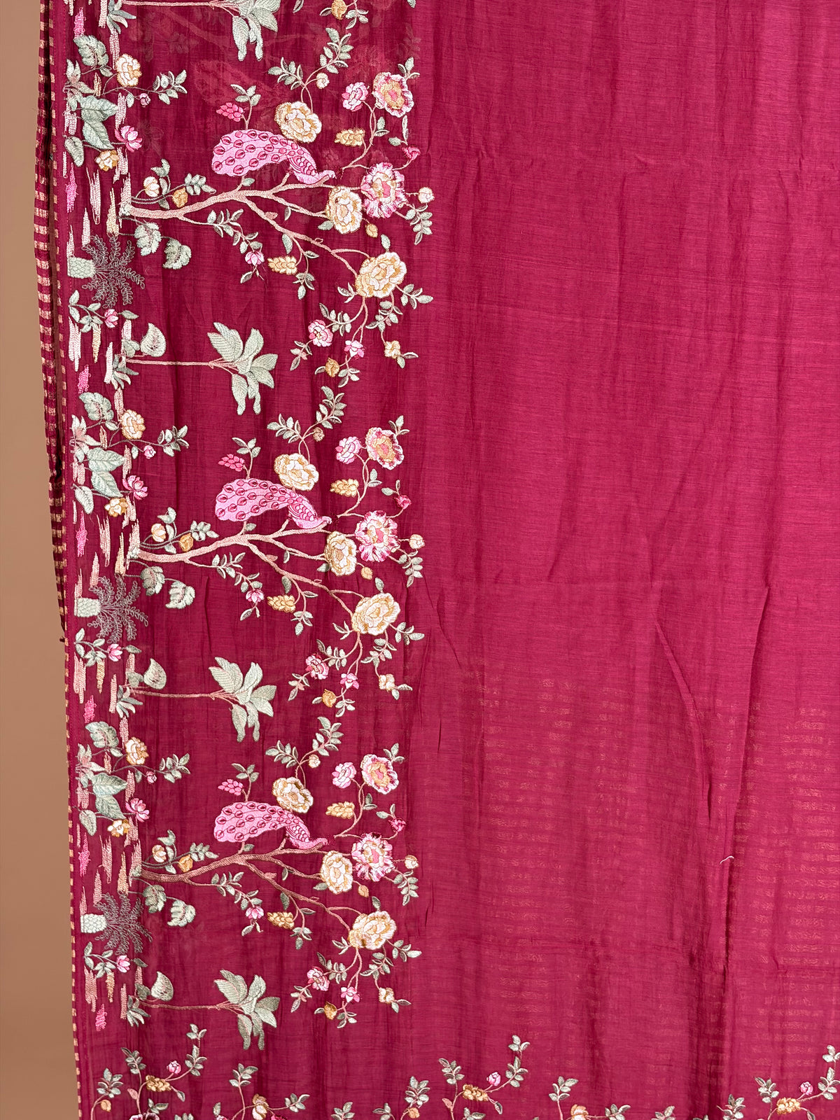 Pure mulchendari saree with fusion embroidery