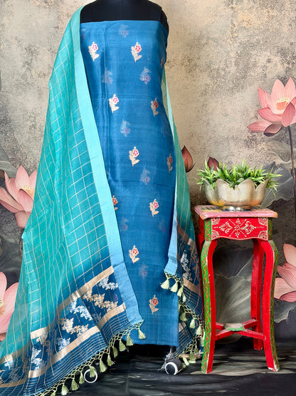 Pure Kora silk with kadwa weaving & Meenakari