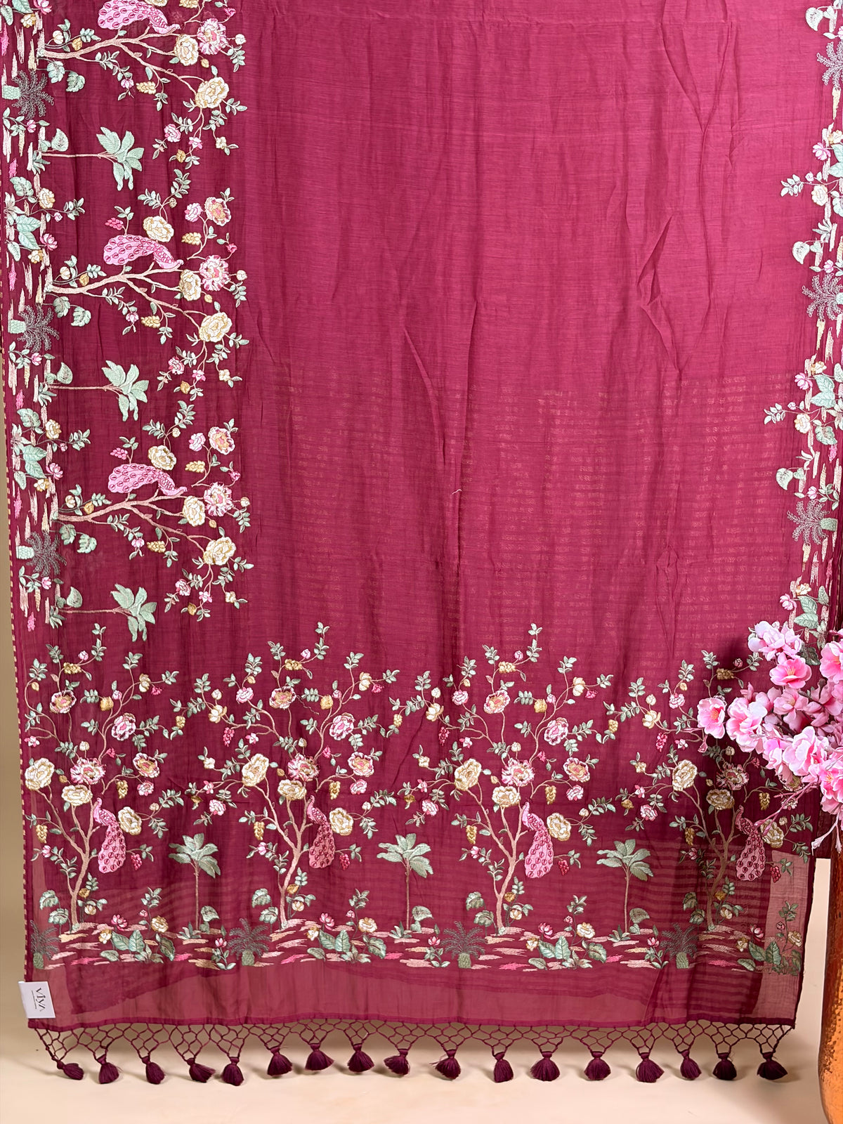 Pure mulchendari saree with fusion embroidery
