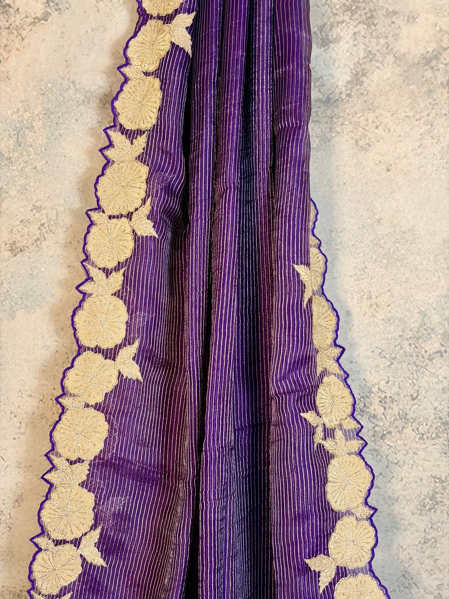 Pure Kora silk sare with Applique & stripes