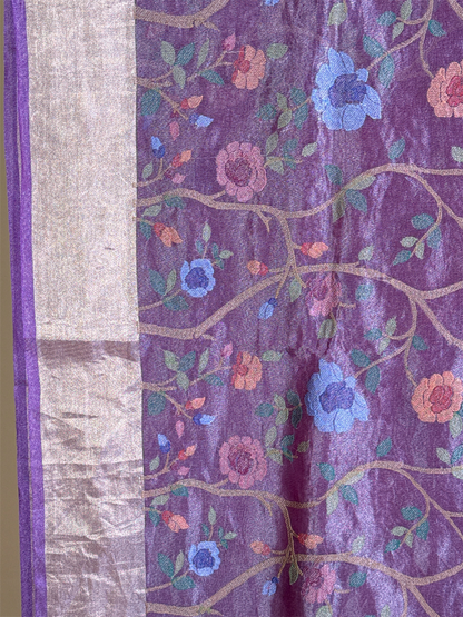 Pure tissue pattu with jamdani style Embroidery
