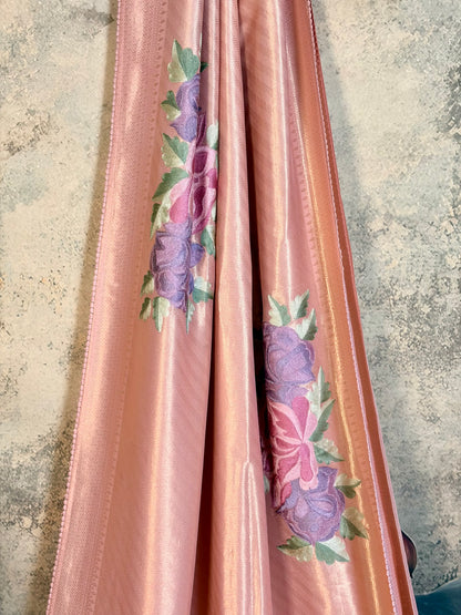 Soft brocade saree with embroidery