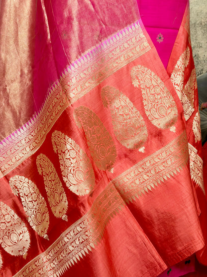 Pure Kora silk with meenakari & tissue dupatta