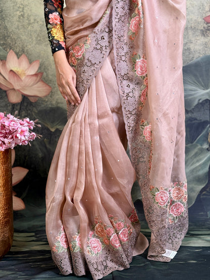 Pure kora silk with embroidery and cutwork
