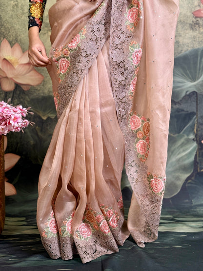 Pure kora silk with embroidery and cutwork