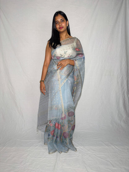Pure Muslin Kora Saree with Embroidery