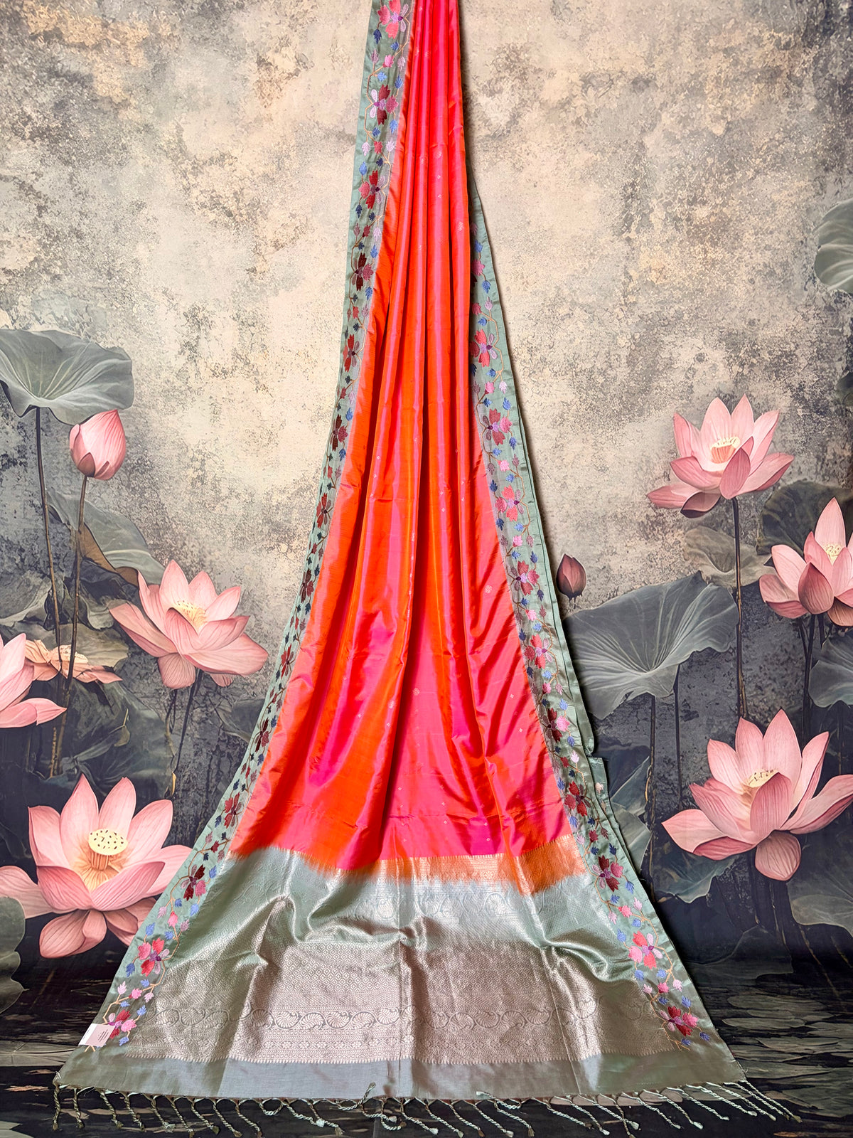 Pure Kanchipattu saree with fusion Embroidery