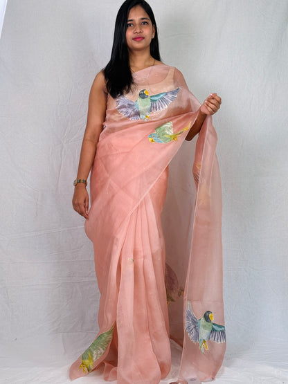 Pure Kora Silk Saree with Raised Appliqué Cube Work