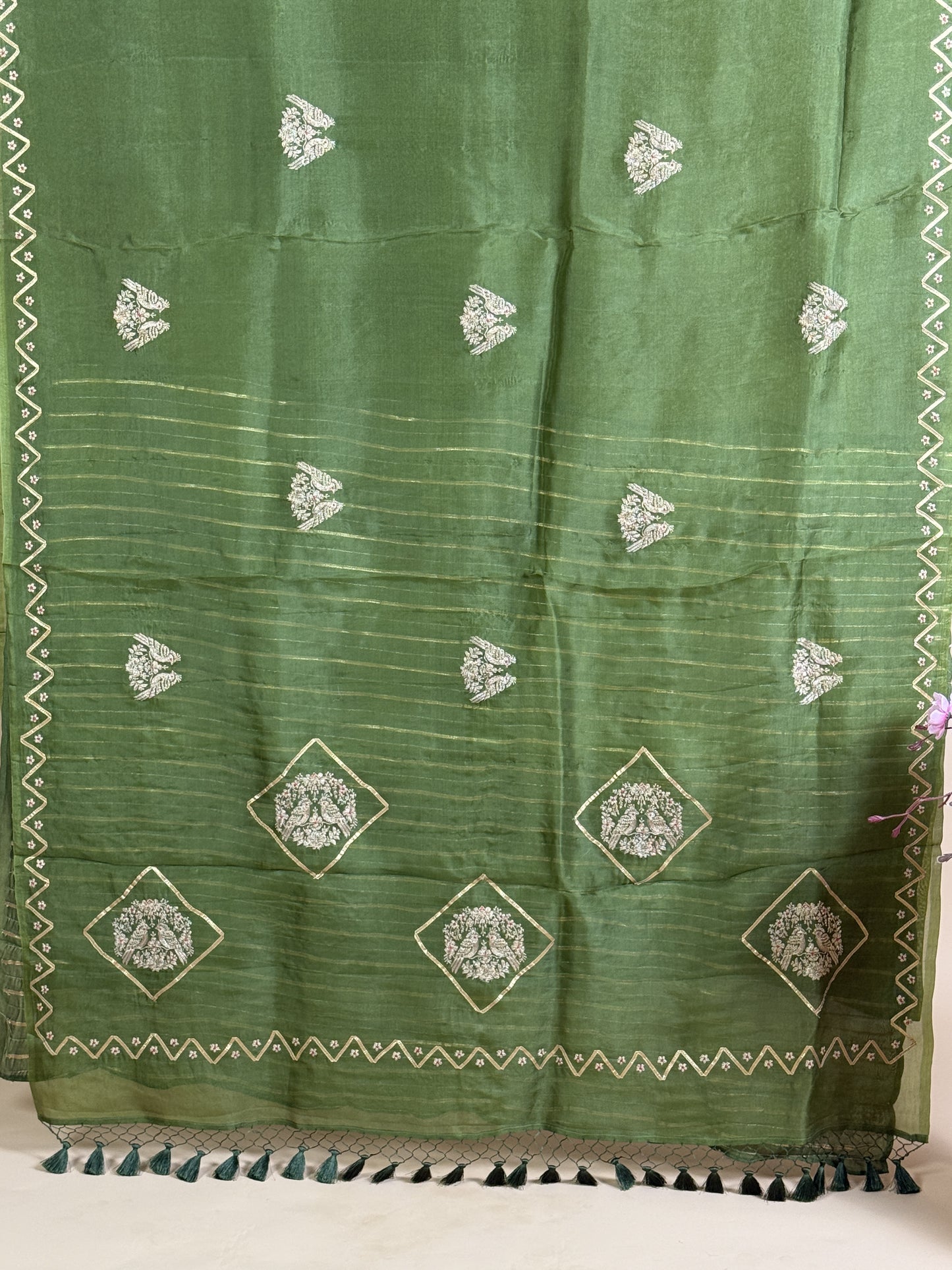 Pure Kora silk saree with zari embroidery