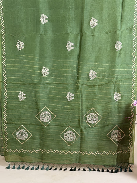 Pure Kora silk saree with zari embroidery