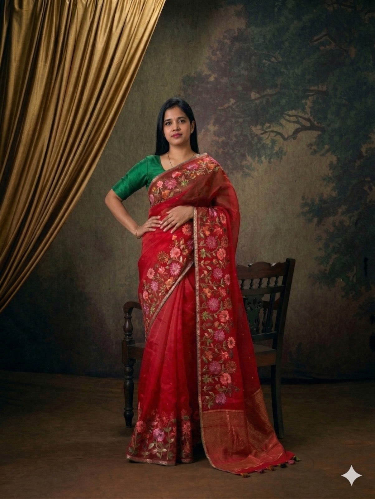 Pure Muslin Kora Saree with Embroidery &  Pocket Sequence Work