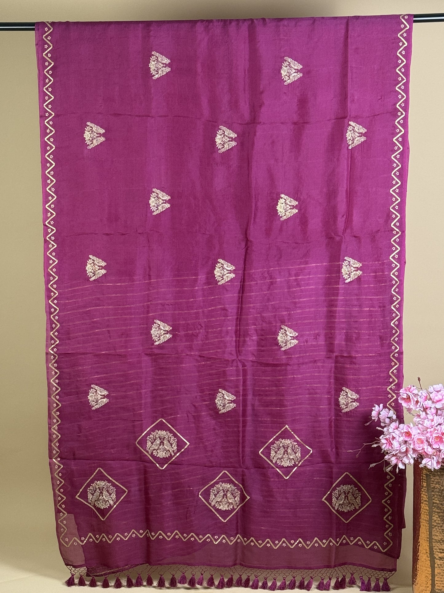 Pure Kora silk saree with zari embroidery