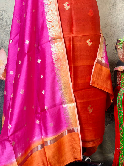 Pure Kora silk & pure silk dupatta with kadwa weaving & Meenakari