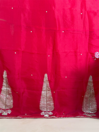 Pure Kora saree with handwork
