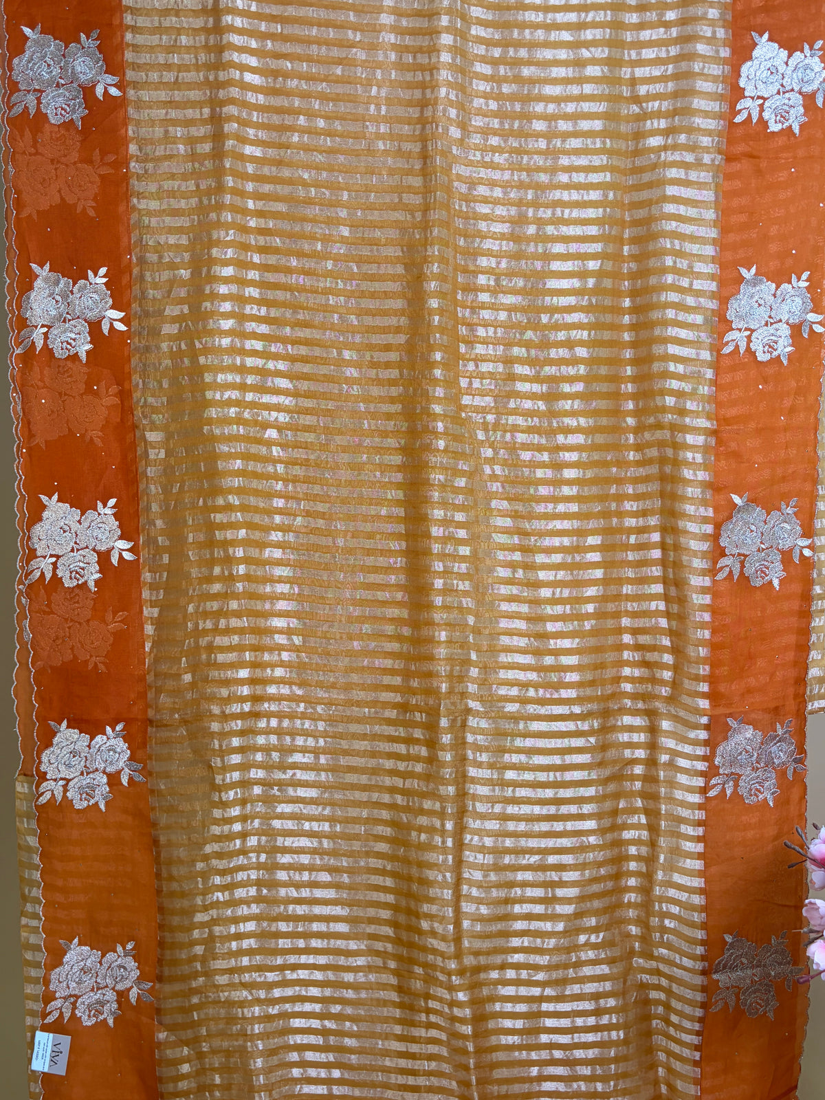 Pure Kora silk saree with zari work & stripes