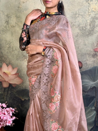 Pure kora silk with embroidery and cutwork