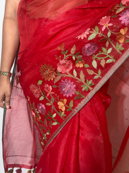 Pure Muslin Kora Saree with Embroidery &  Pocket Sequence Work